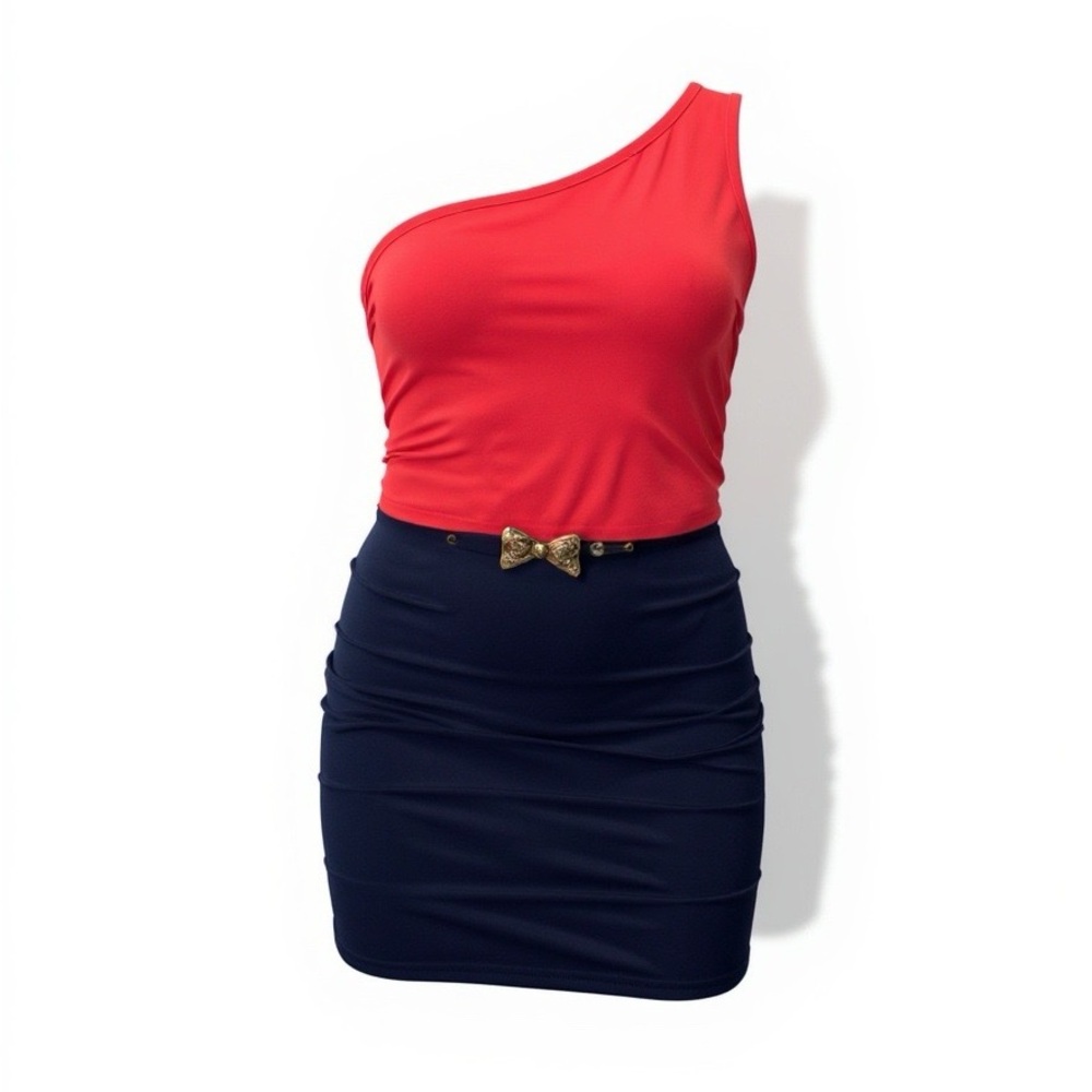 EUC Homemade Colorblock One Shoulder Mini Dress S